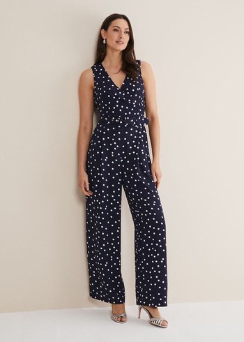 Phase Eight Kenzie Spot Jumpsuit Navy/White USA | 7325190-JQ